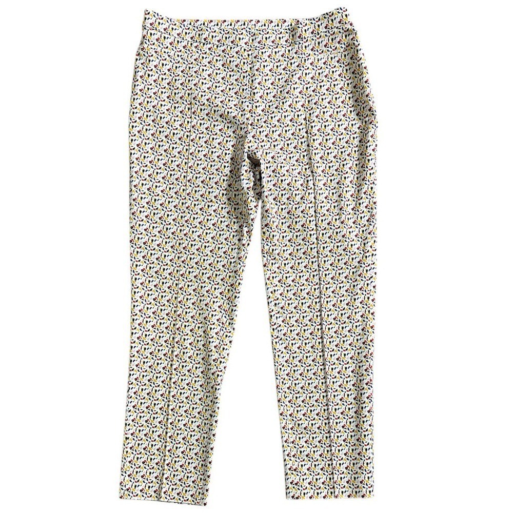 Akris Punto Women Multi Color Abstract Print Cotton Slim Pants Size 8 Side Zip